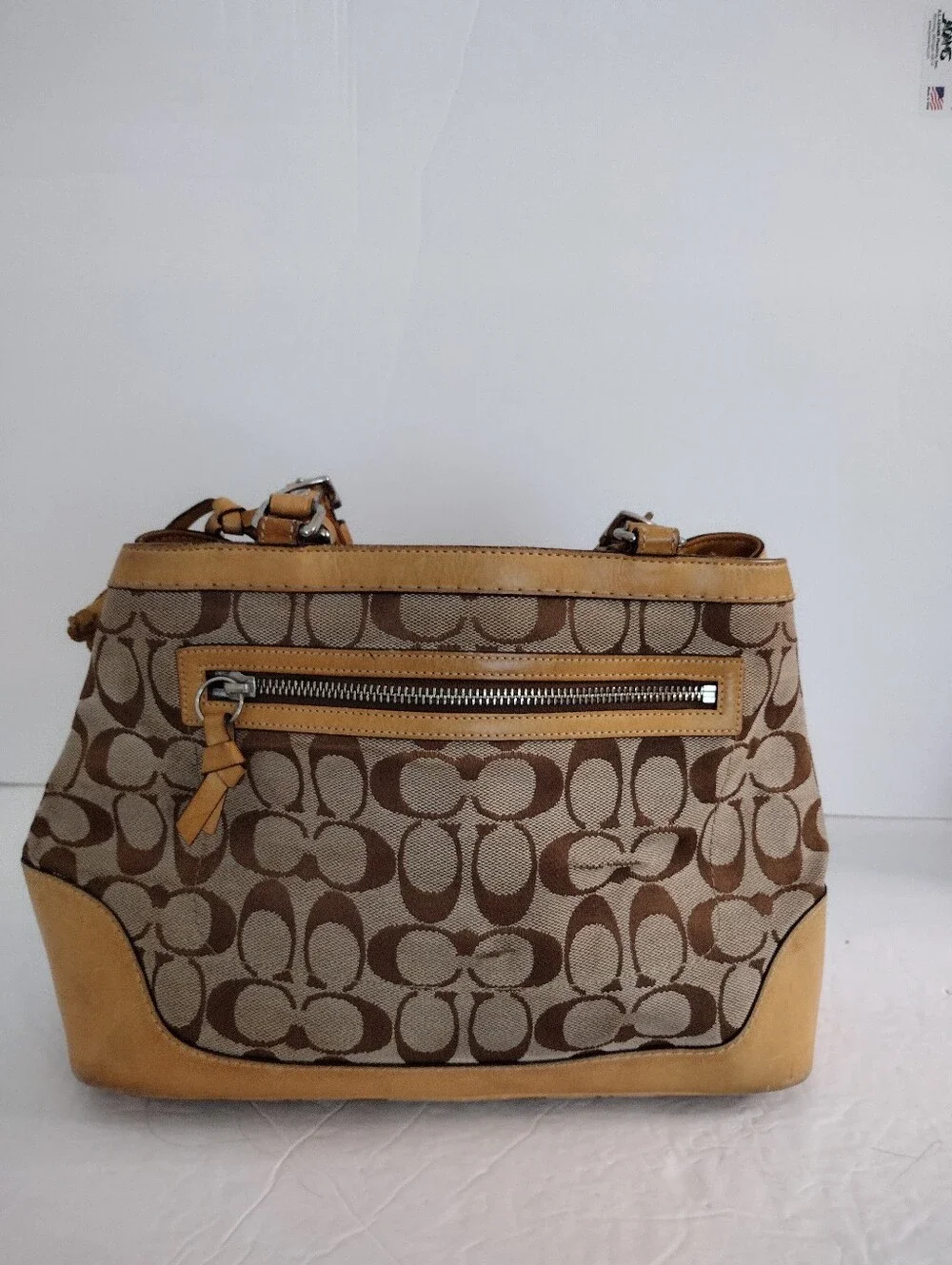 Vintage Y2K Coach Hamptons Signature Carryall Shoulder Bag 6830 Jacquard Tan